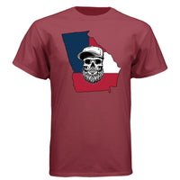 Georgia Bearded Skull Tee Shirt  Southern Pride Bearded Power Athletic Cardinal - FRONT