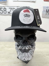 Holiday Skull Trucker Hat with Beard santa in Front