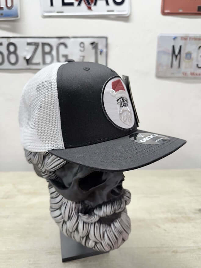 Holiday Skull Trucker Hat with Santa Beard hat Side 2