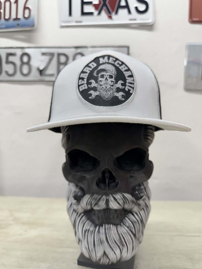 Beard Skull Embroidered Patch Mechanic Trucker Hat - Fun Gift for Beard Enthusiasts - Gift for Beard Lovers -Comes With A Free Beard Sticker (Copy)