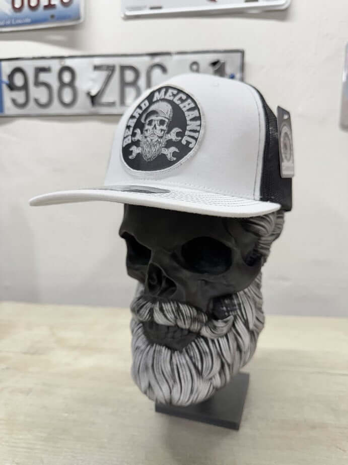 Beard Skull Embroidered Patch Mechanic Trucker Hat - Fun Gift for Beard Enthusiasts - Gift for Beard Lovers -Comes With A Free Beard Sticker (Copy)