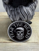 Fear The Beard 3 inch sticker featuring a skull with a beard and cap, perfect for beard enthusiasts.