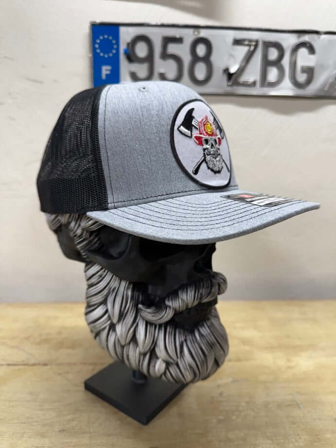 Fireman Cap for Bearded Men Beard Skull Fireman Trucker Hat Beard Guys Hat Club