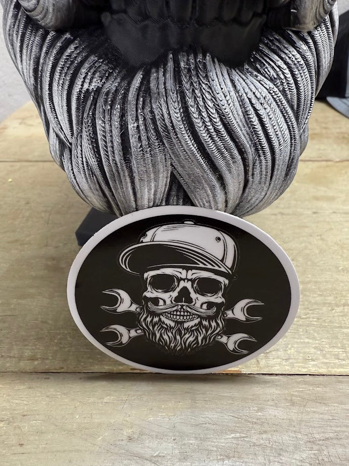 Bearded Skull Mechanic 3 inch Sticker