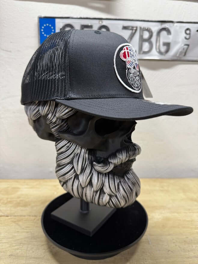 USA Bearded Skull Patriot Patch On Trucker Hat Great For 4th of July Beard Guys Hat Club