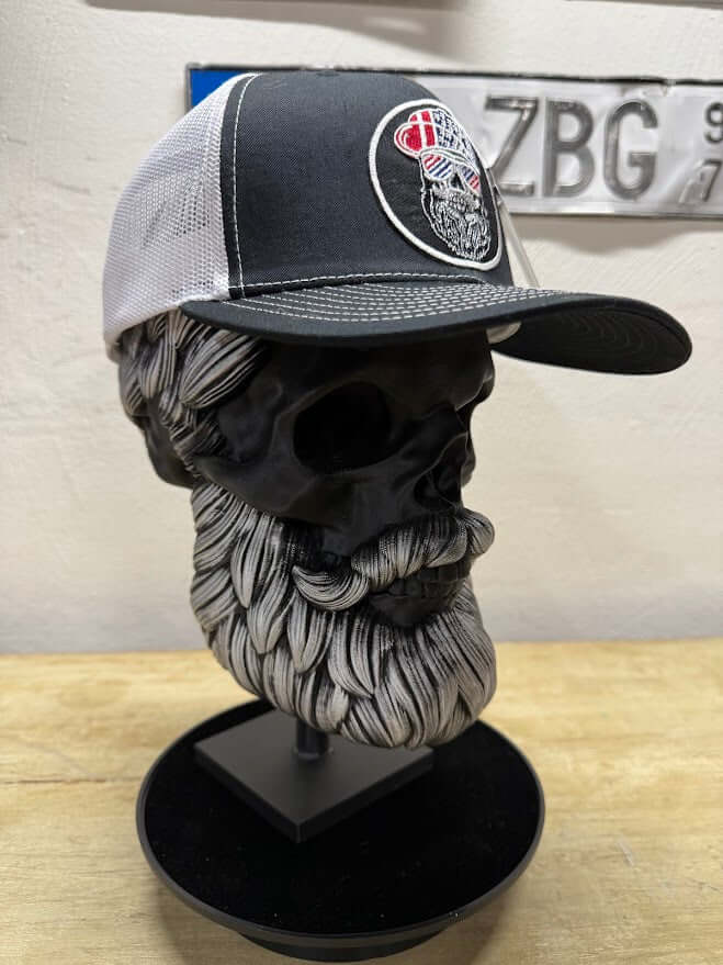 USA Bearded Skull Patriot Patch On Trucker Hat Great For 4th of July Beard Guys Hat Club