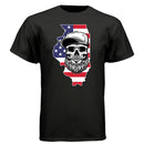 Illinois Bearded Skull Tee Shirt – Midwest Grit, Bearded Power BLACK - FRONT