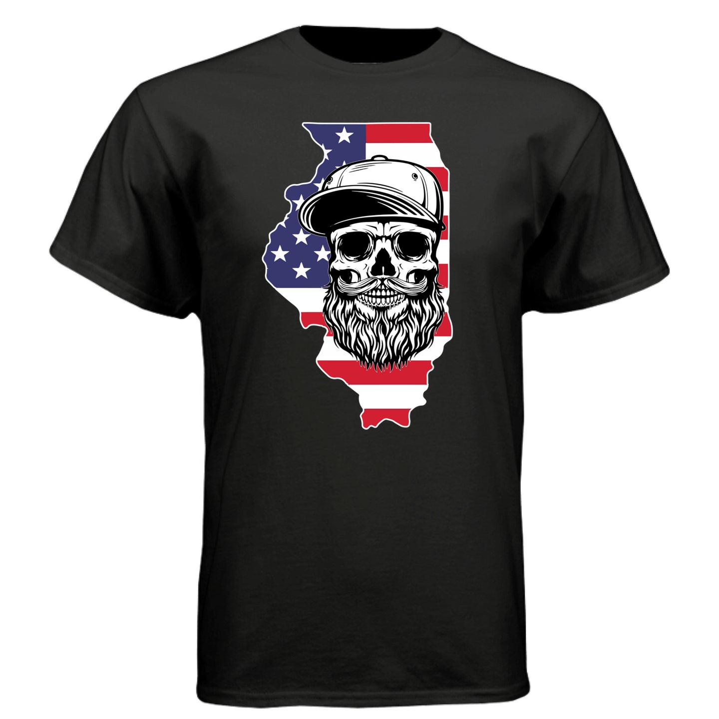 Illinois Bearded Skull Tee Shirt – Midwest Grit, Bearded Power