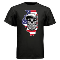 Illinois Bearded Skull Tee Shirt – Midwest Grit, Bearded Power BLACK - FRONT