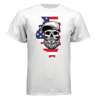 Illinois Bearded Skull Tee Shirt – Midwest Grit, Bearded Power WHITE - FRONT