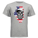 Illinois Bearded Skull Tee Shirt – Midwest Grit, Bearded Power LIGHT STEEL - FRONT