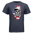 Illinois Bearded Skull Tee Shirt – Midwest Grit, Bearded Power Athletic Navy - FRONT