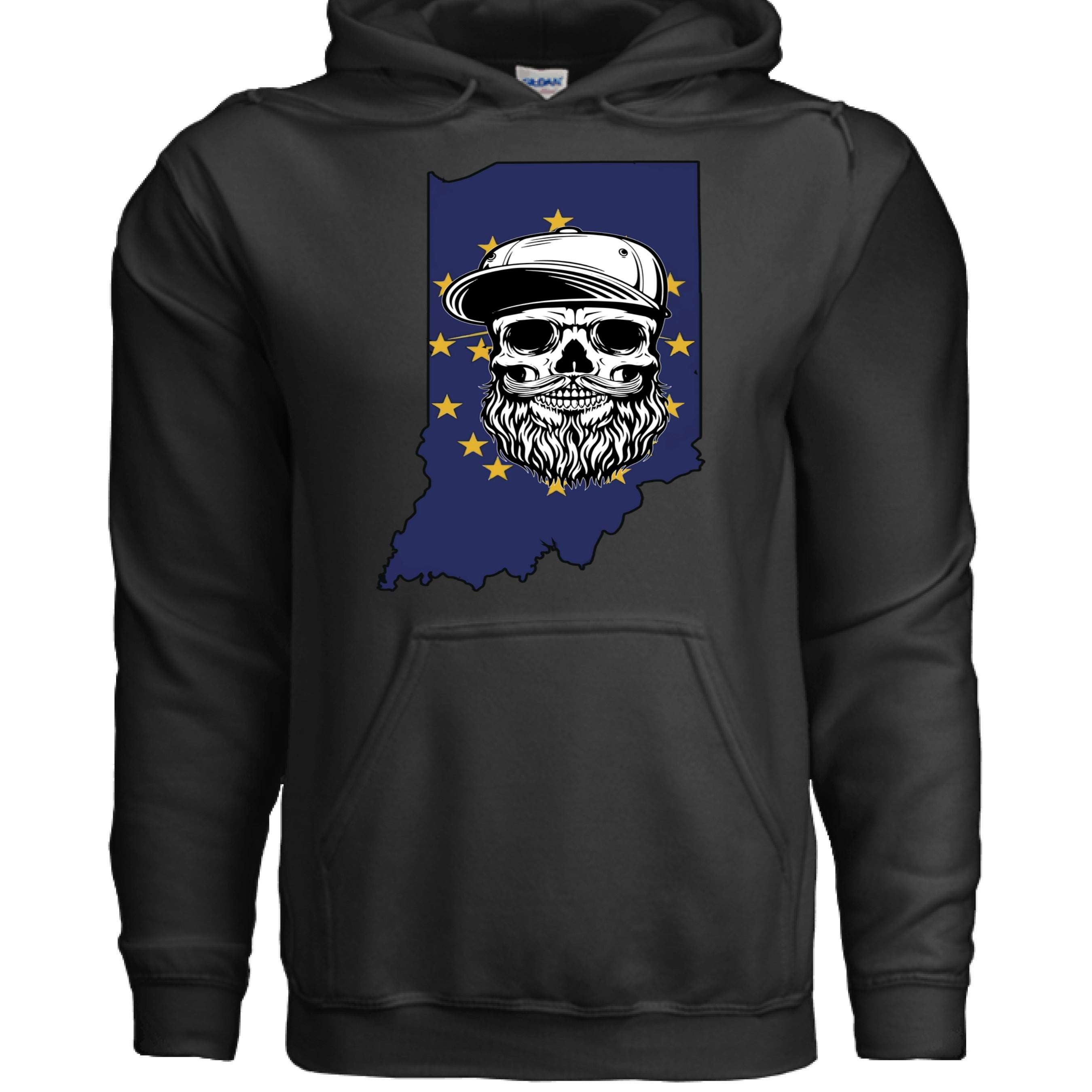 Indiana Bearded Skull Flag Hoodie Bold Style for Proud Beard Men BLACK - FRONT