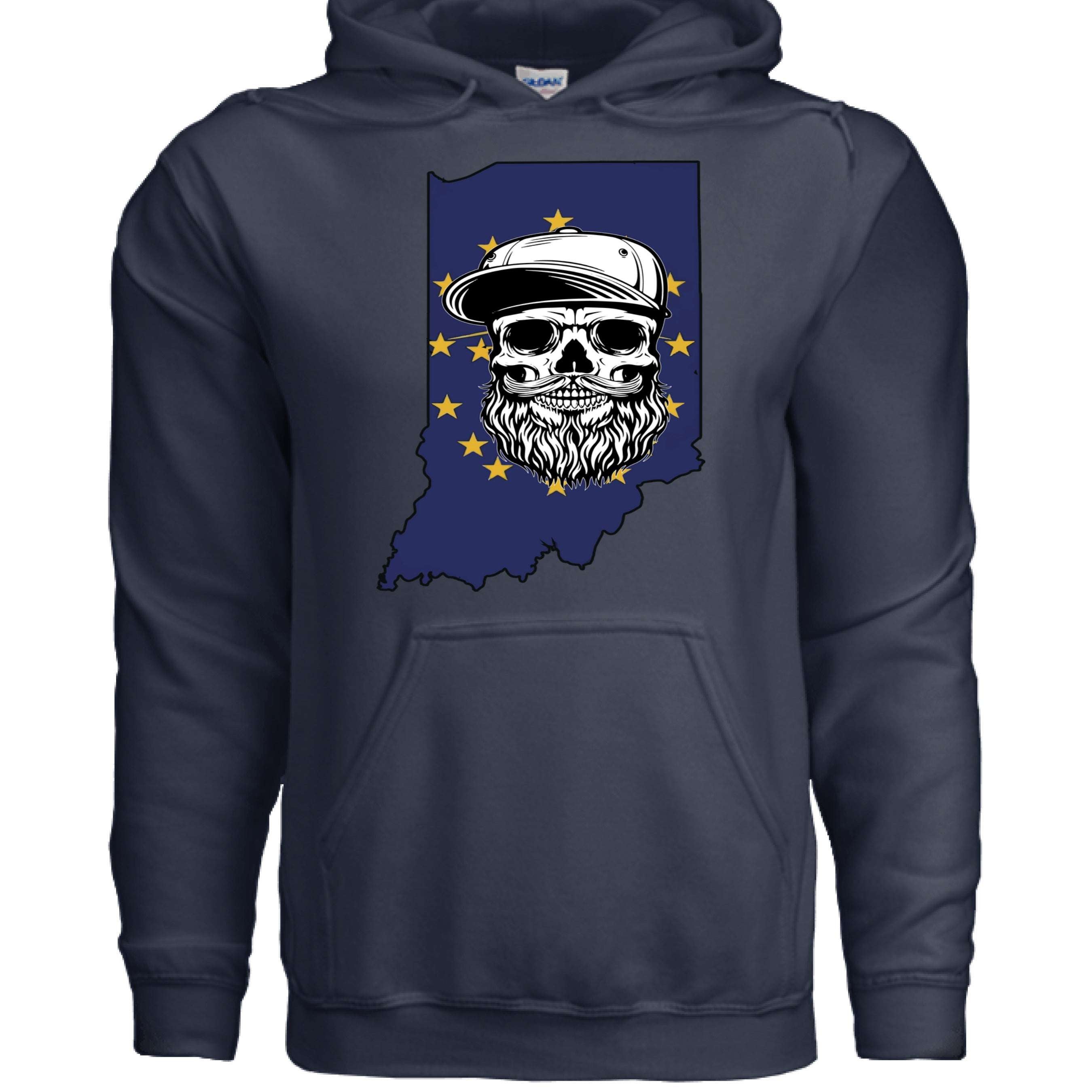 Indiana Bearded Skull Flag Hoodie Bold Style for Proud Beard Men NAVY - FRONT