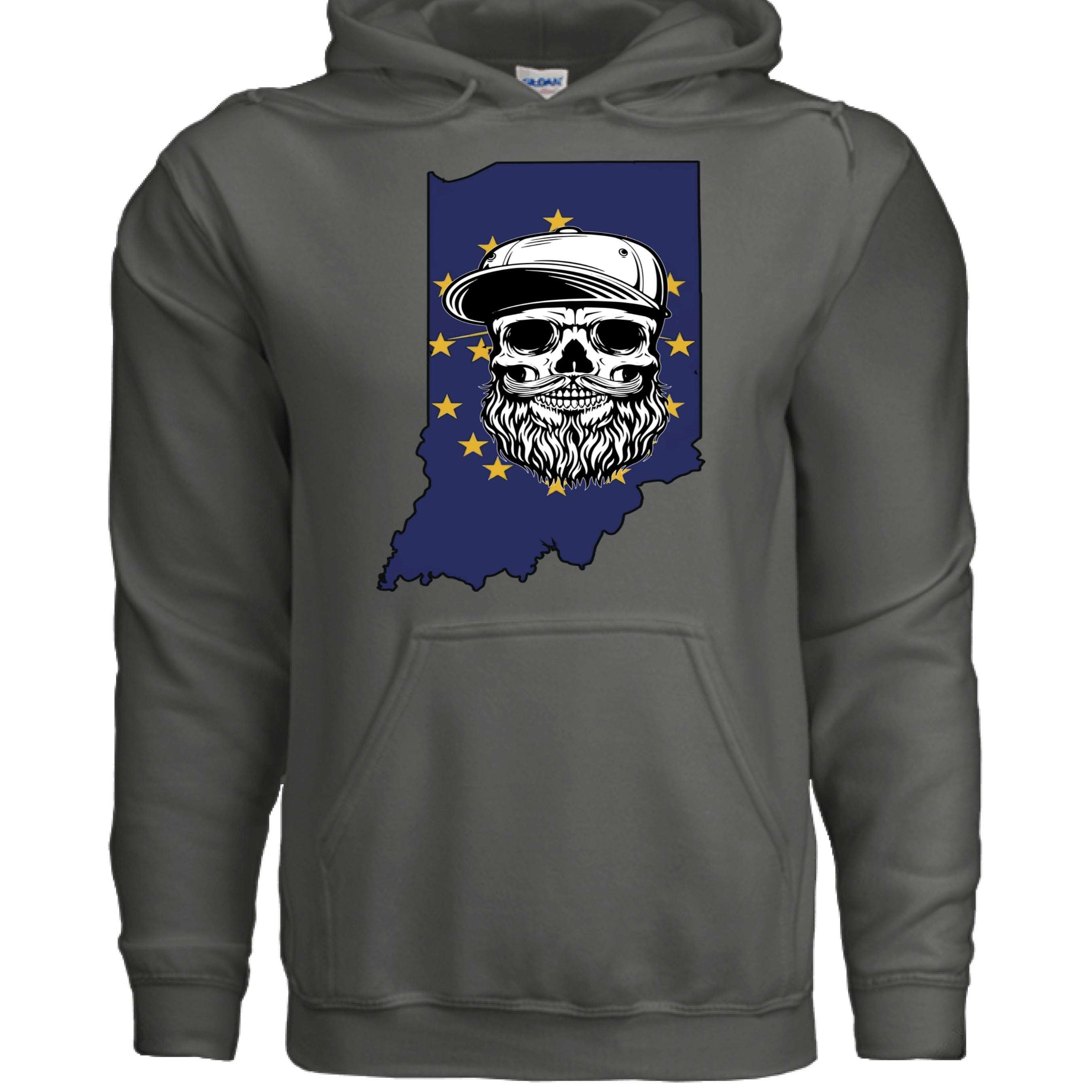 Indiana Bearded Skull Flag Hoodie Bold Style for Proud Beard Men CHARCOAL - FRONT