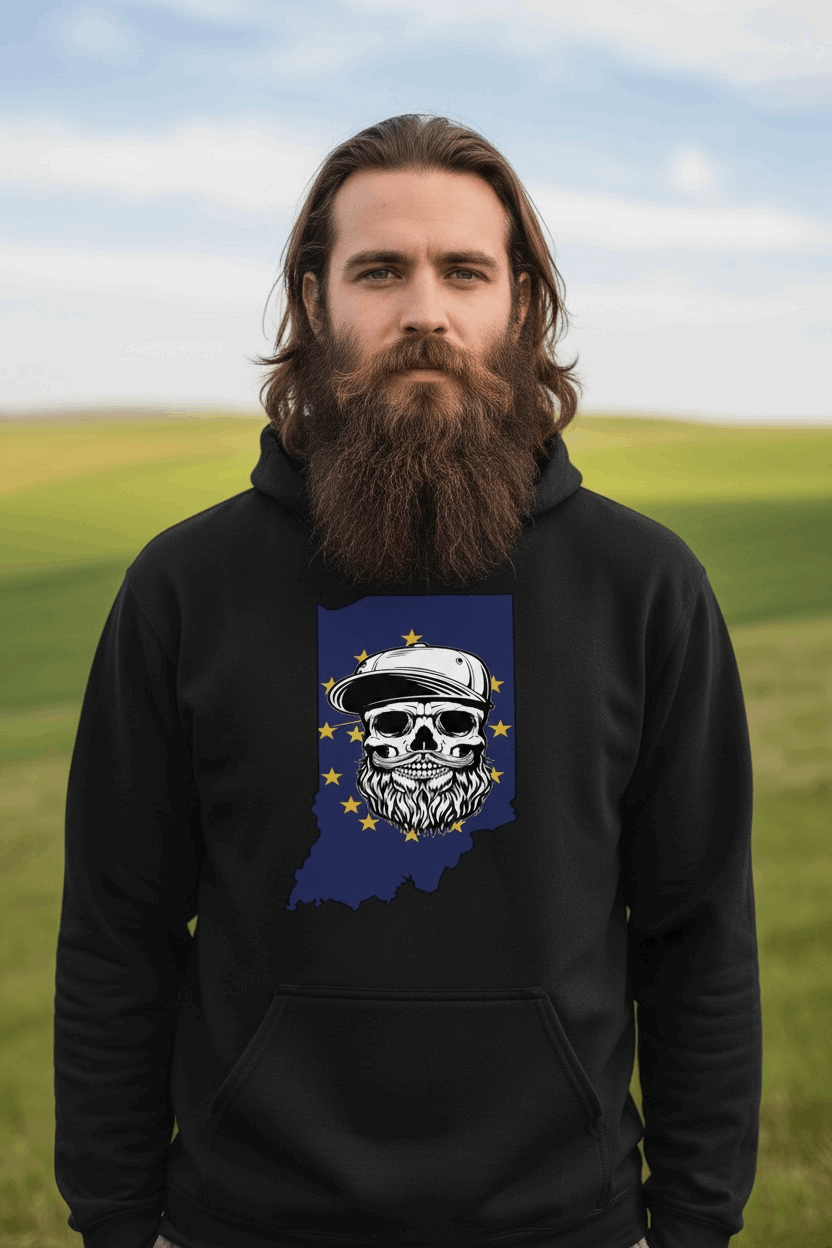 Indiana Bearded Skull Flag Hoodie Bold Style for Proud Beard Men