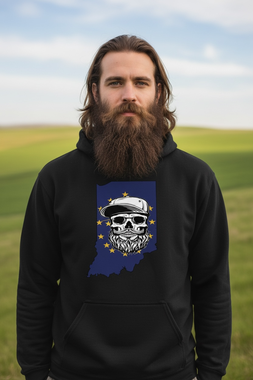 Indiana Bearded Skull Flag Hoodie Bold Style for Proud Beard Men