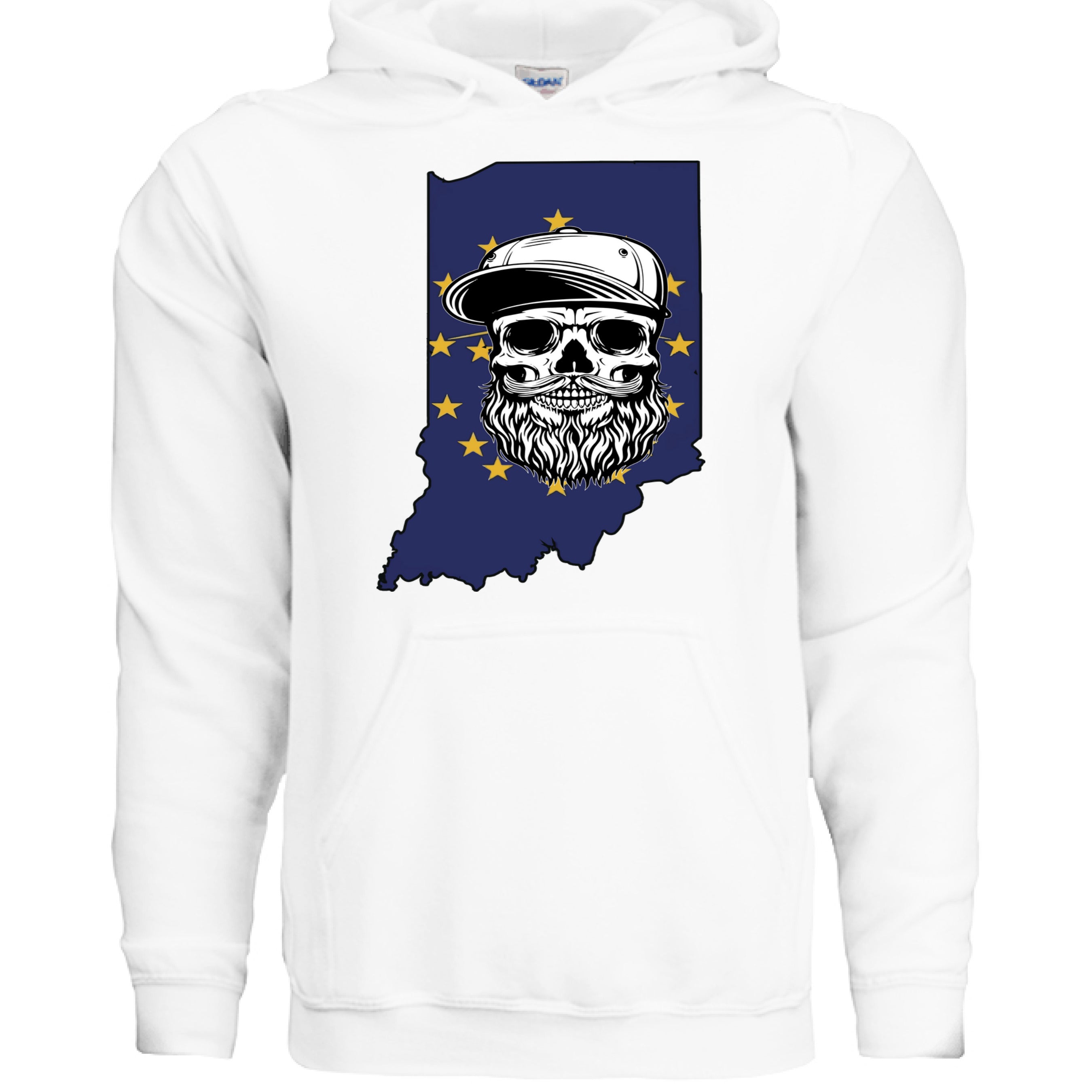Indiana Bearded Skull Flag Hoodie Bold Style for Proud Beard Men WHITE - FRONT