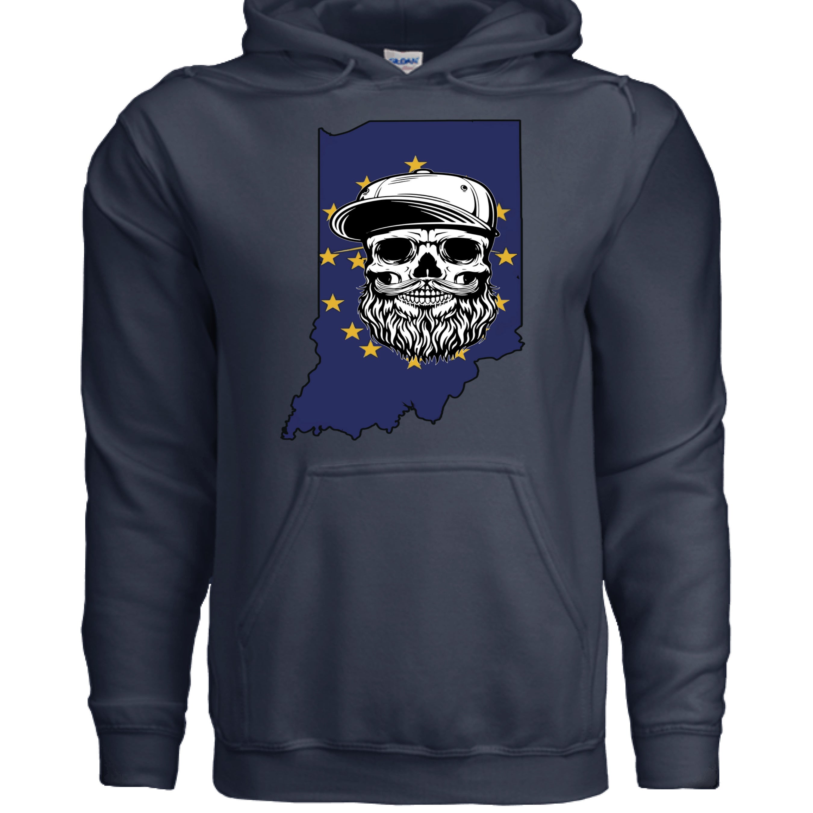 Indiana Bearded Skull Flag Hoodie Bold Style for Proud Beard Men NAVY - FRONT