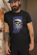 Indiana Bearded Skull Flag T-Shirt – Bold Style for Proud Beard Men Beard Guys Hat Club
