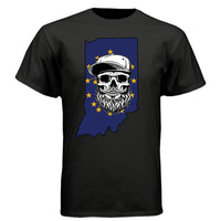 Indiana Bearded Skull Flag T-Shirt – Bold Style for Proud Beard Men  BLACK - FRONT