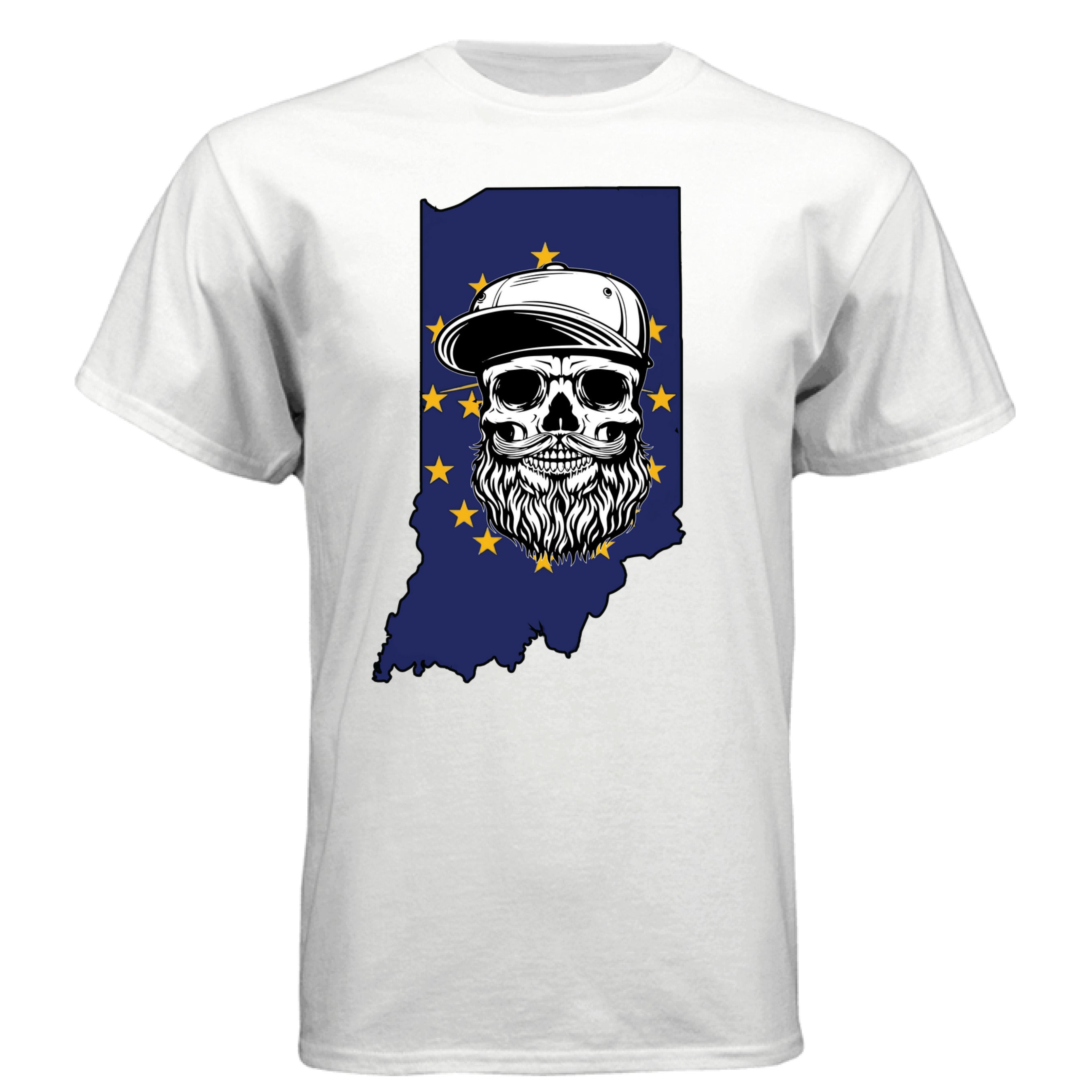 Indiana Bearded Skull Flag T-Shirt – Bold Style for Proud Beard Men  WHITE - FRONT
