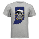 Indiana Bearded Skull Flag T-Shirt – Bold Style for Proud Beard Men  LIGHT STEEL - FRONT