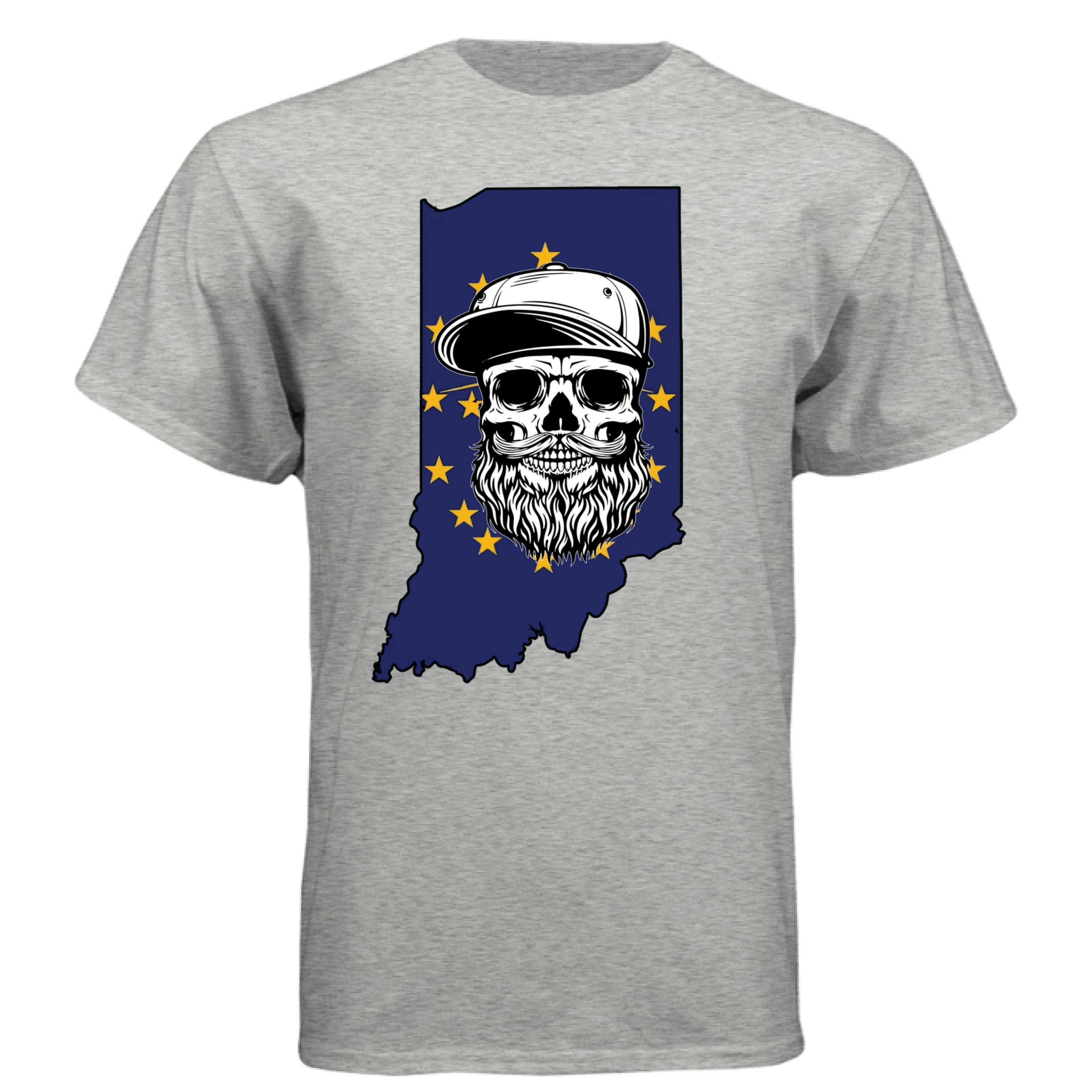 Indiana Bearded Skull Flag T-Shirt – Bold Style for Proud Beard Men  LIGHT STEEL - FRONT
