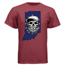 Indiana Bearded Skull Flag T-Shirt – Bold Style for Proud Beard Men  Athletic Cardinal - FRONT
