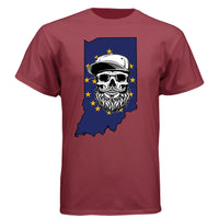 Indiana Bearded Skull Flag T-Shirt – Bold Style for Proud Beard Men  Athletic Cardinal - FRONT