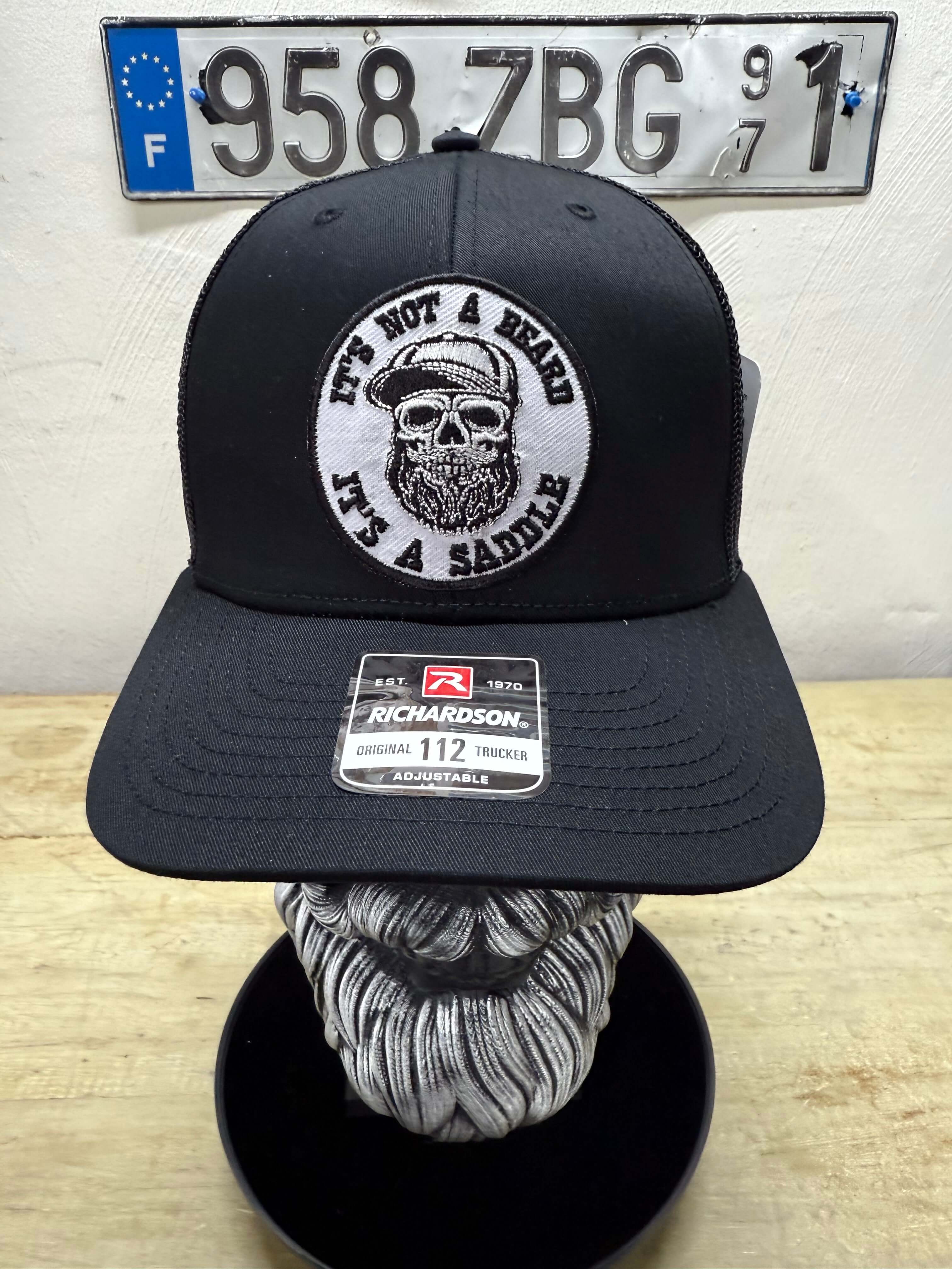 It's Not A Beard It A Saddle Bearded Skull Patch On Trucker Hat