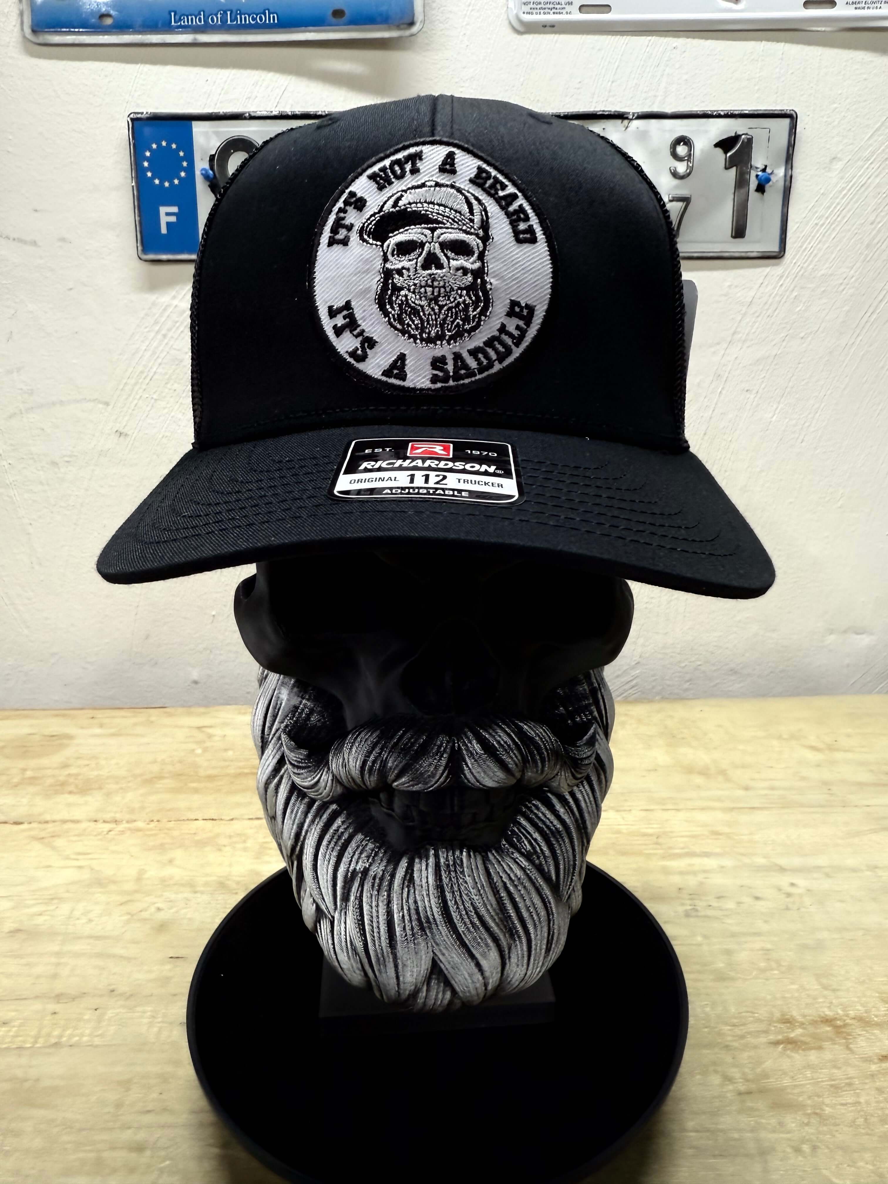 It's Not A Beard It A Saddle Bearded Skull Patch On Trucker Hat