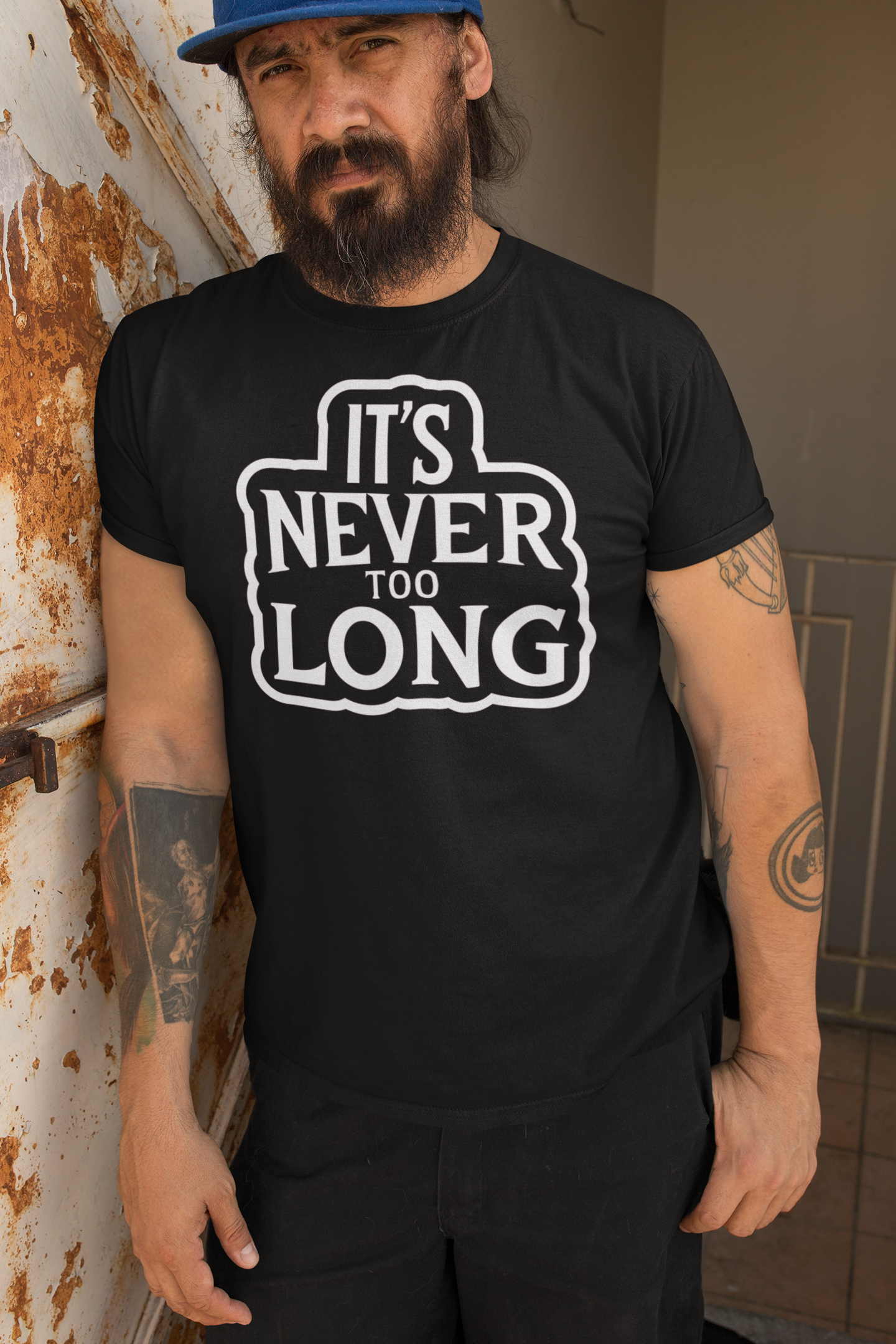 It's Never Too Long Bold Beard Graphic Tee Shirt