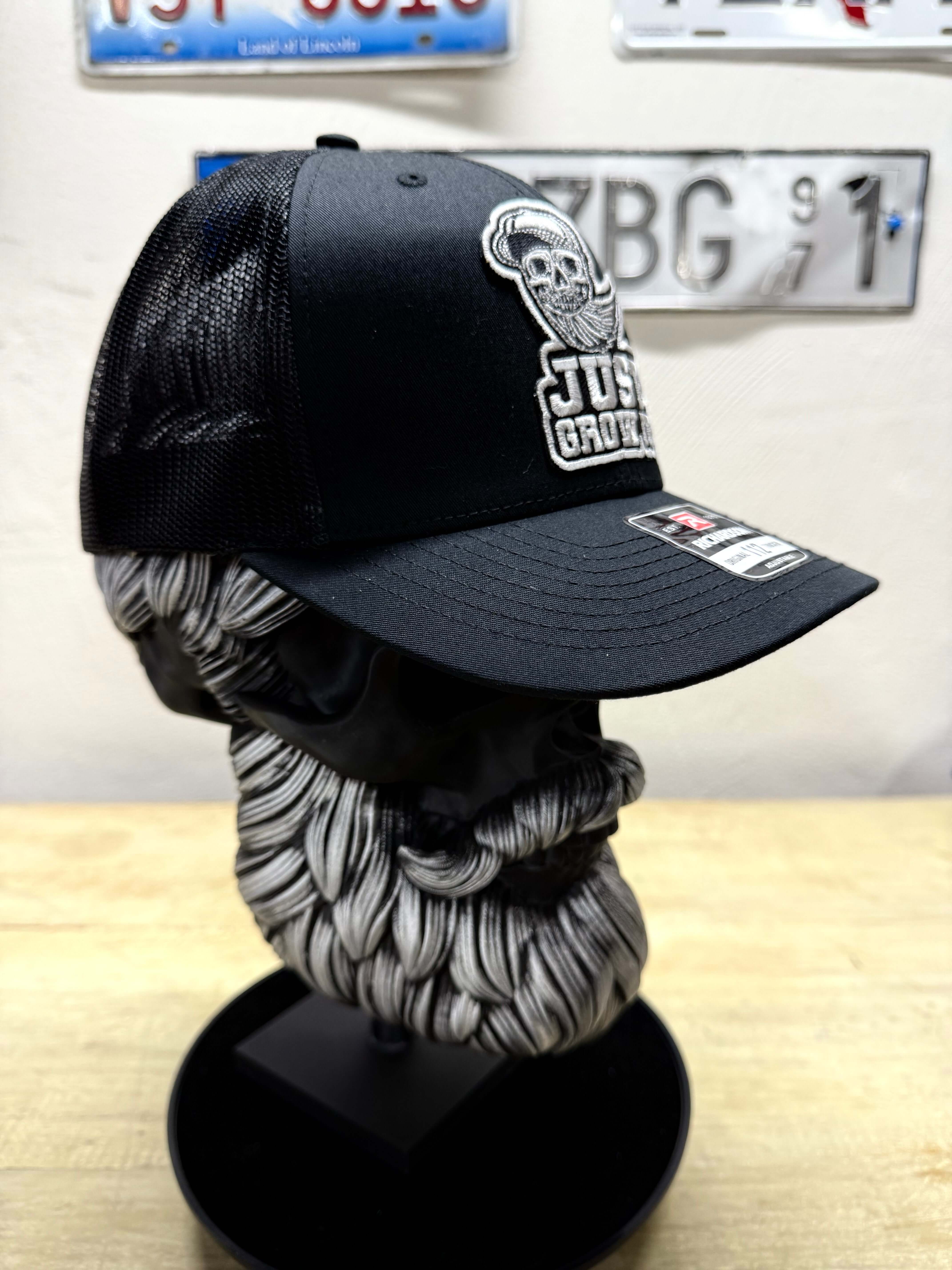 Just Grow It Bearded Skull Trucker Hat Side 1