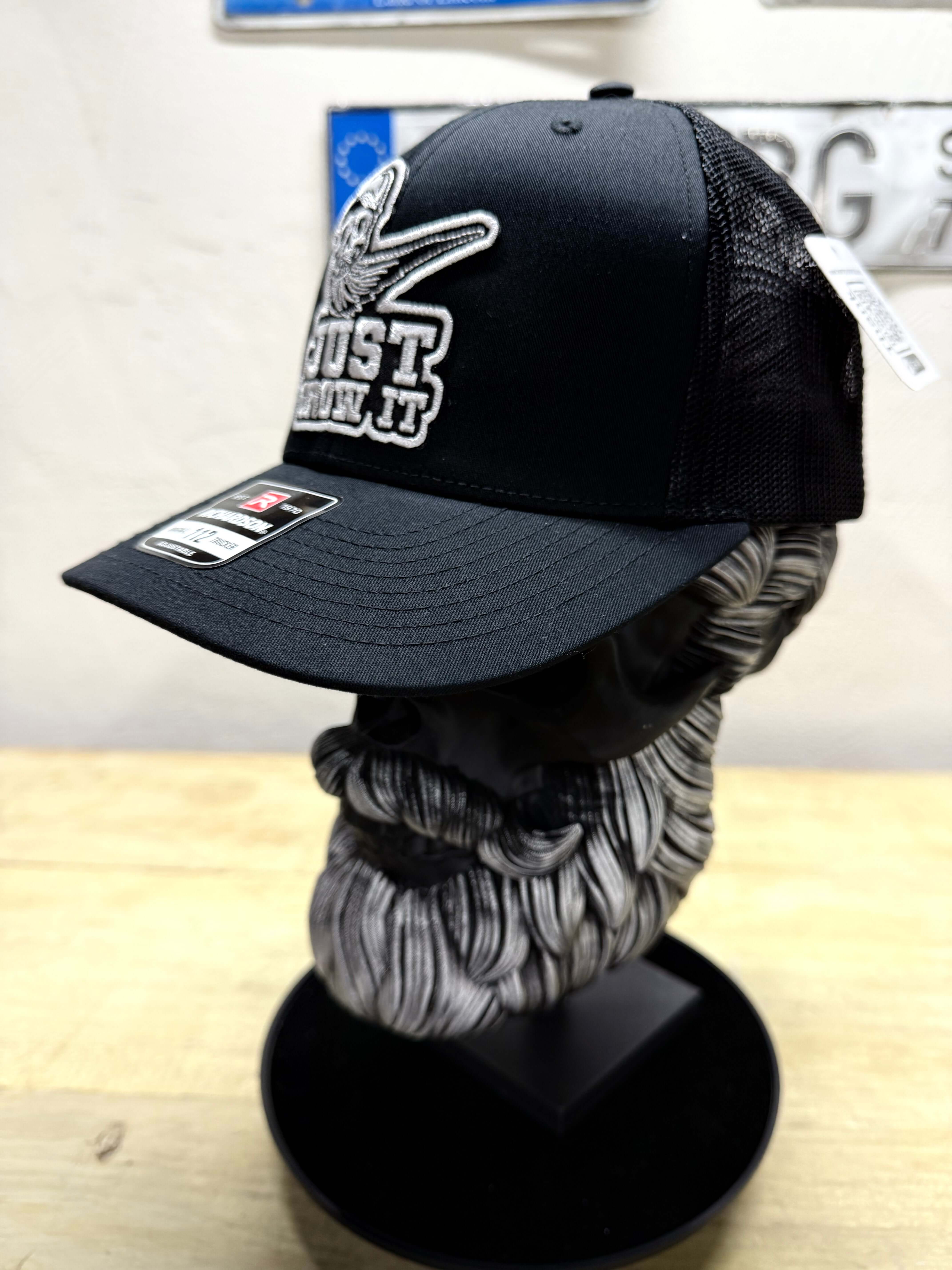 Just Grow It Bearded Skull Trucker Hat side