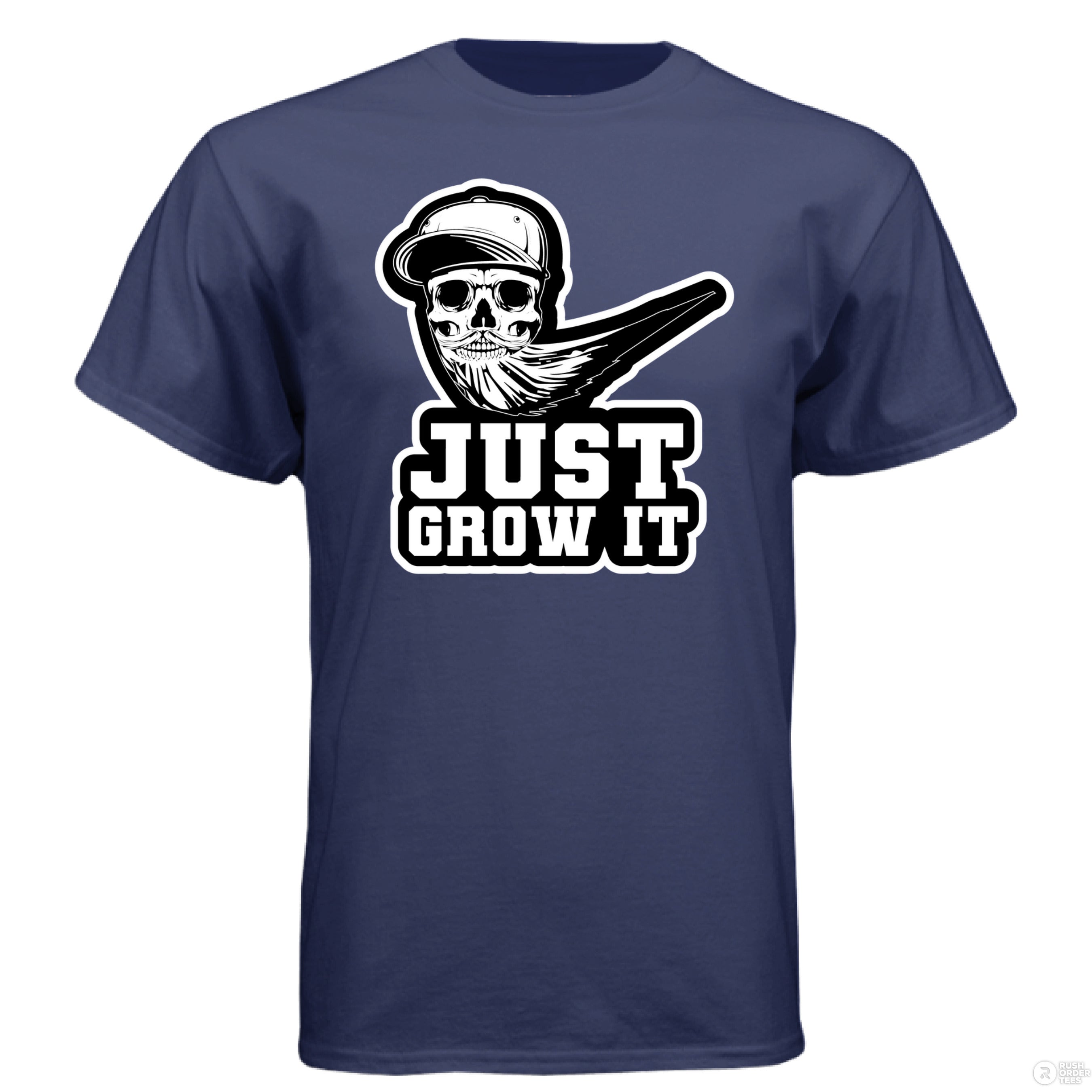 Just Grow It Funny Beard Hanes Tee Shirt NAVY - FRONT