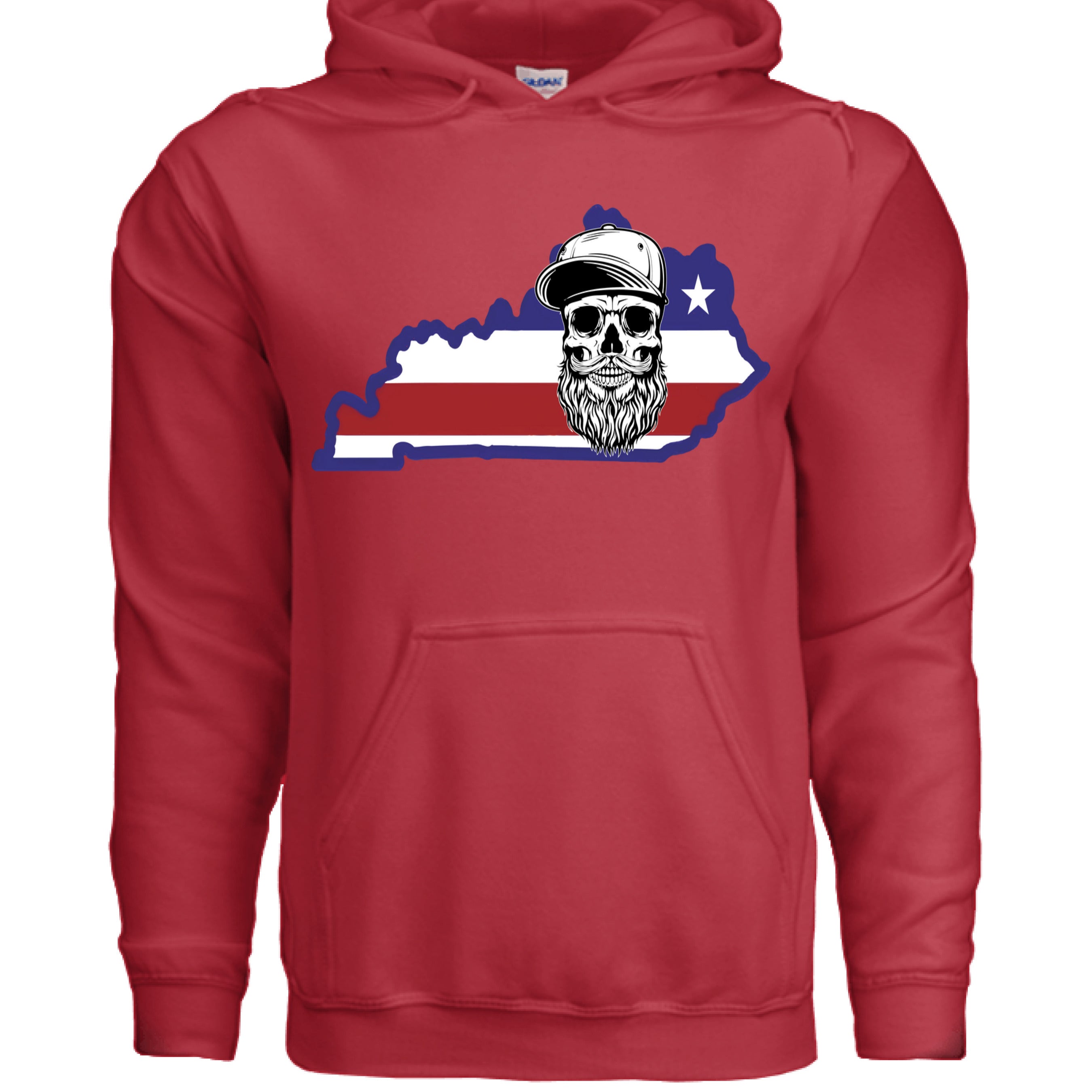 Kentucky Bearded Skull Hoodie RED - FRONT