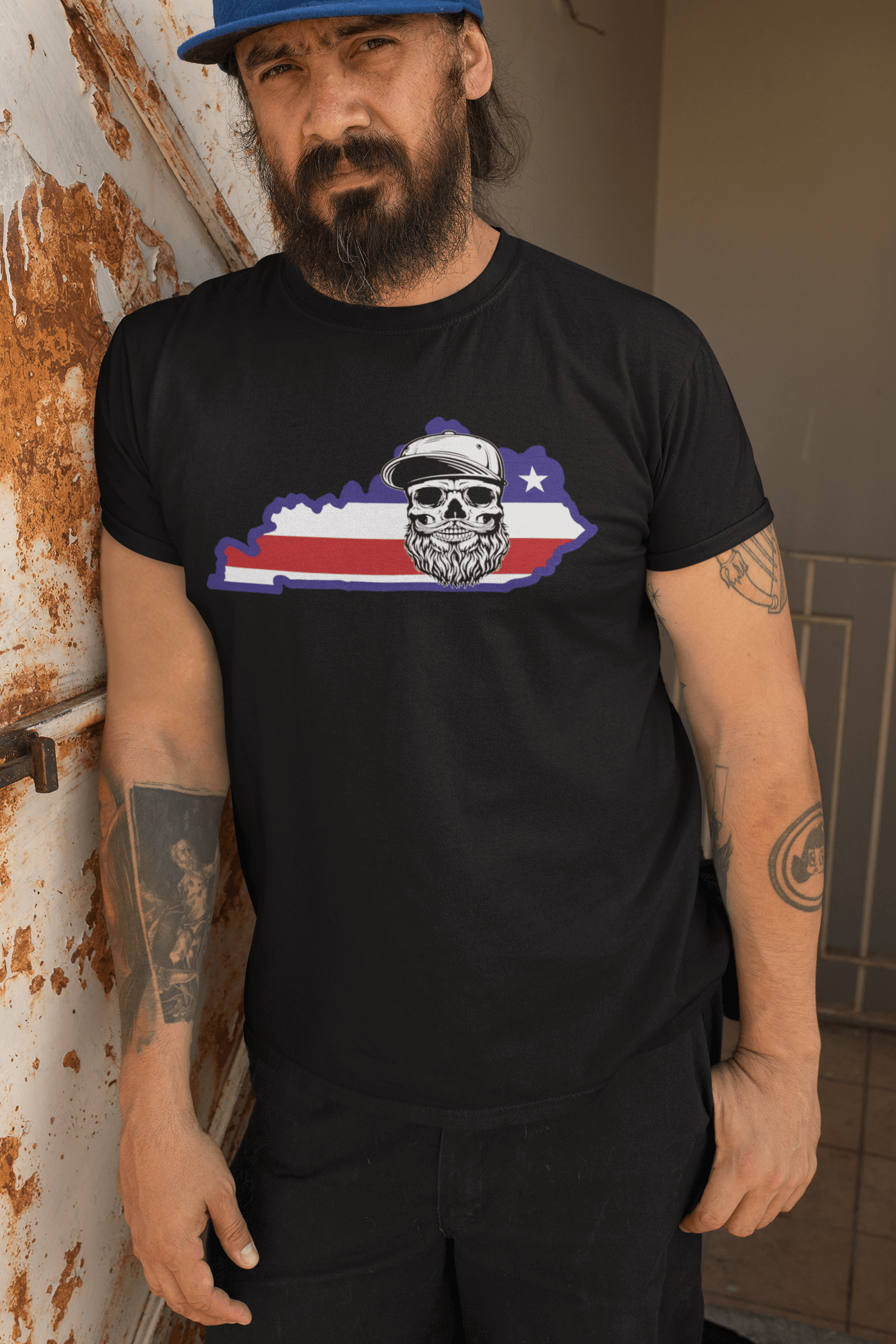 Kentucky Bearded Skull Pride T-Shirt – Bold Style for True Beard Lovers Beard Guys Hat Club