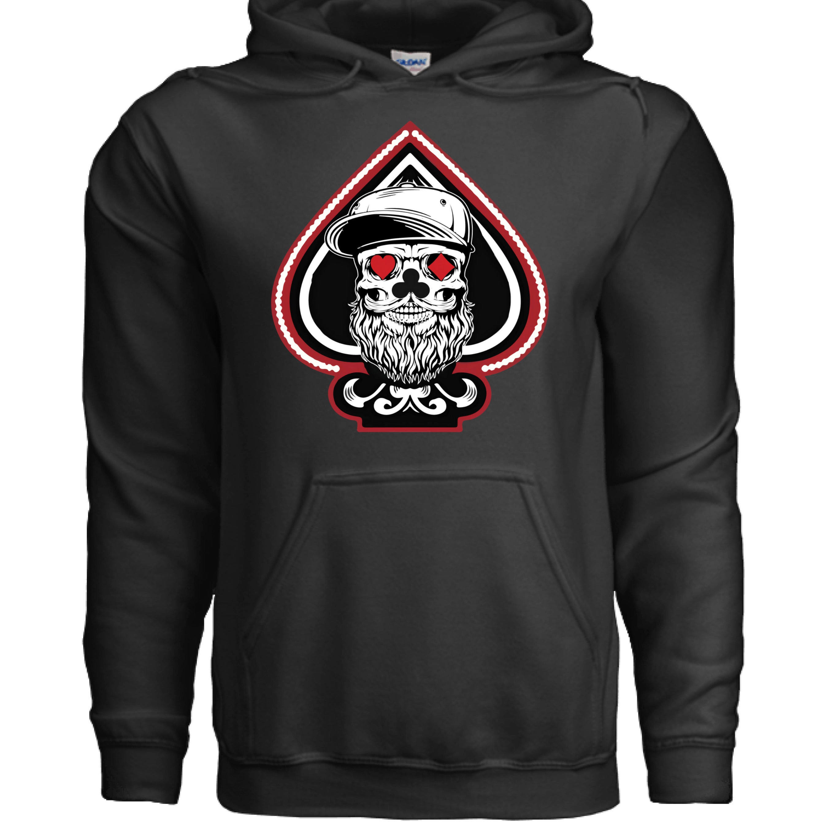 King of Aces Bearded Skull Hoodie BLACK - FRONT