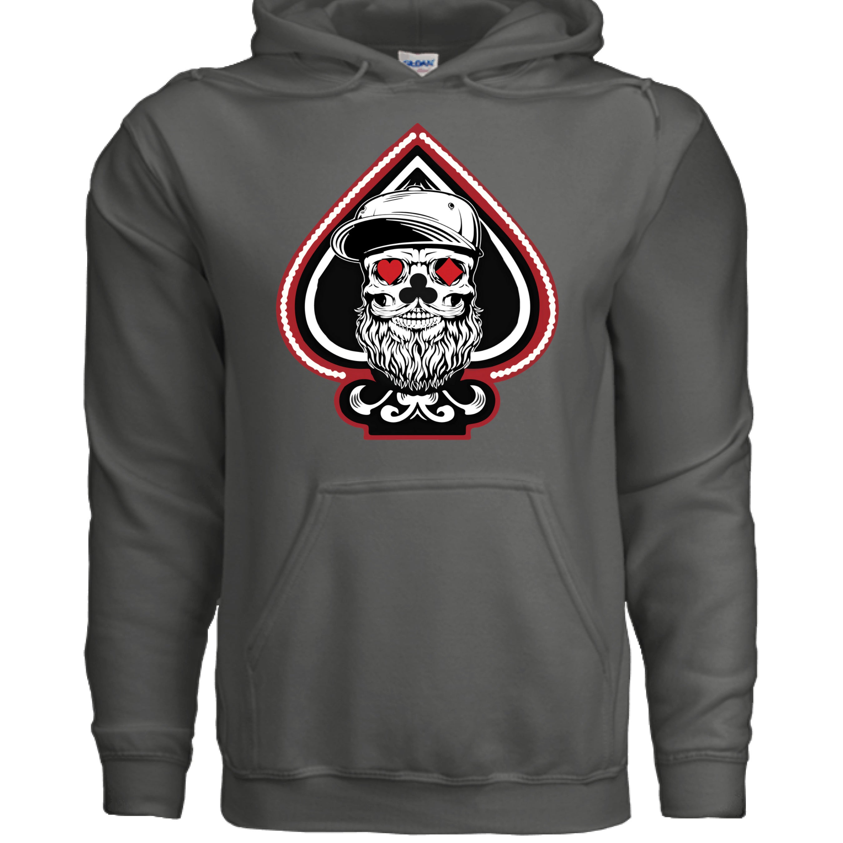 King of Aces Bearded Skull Hoodie CHARCOAL - FRONT