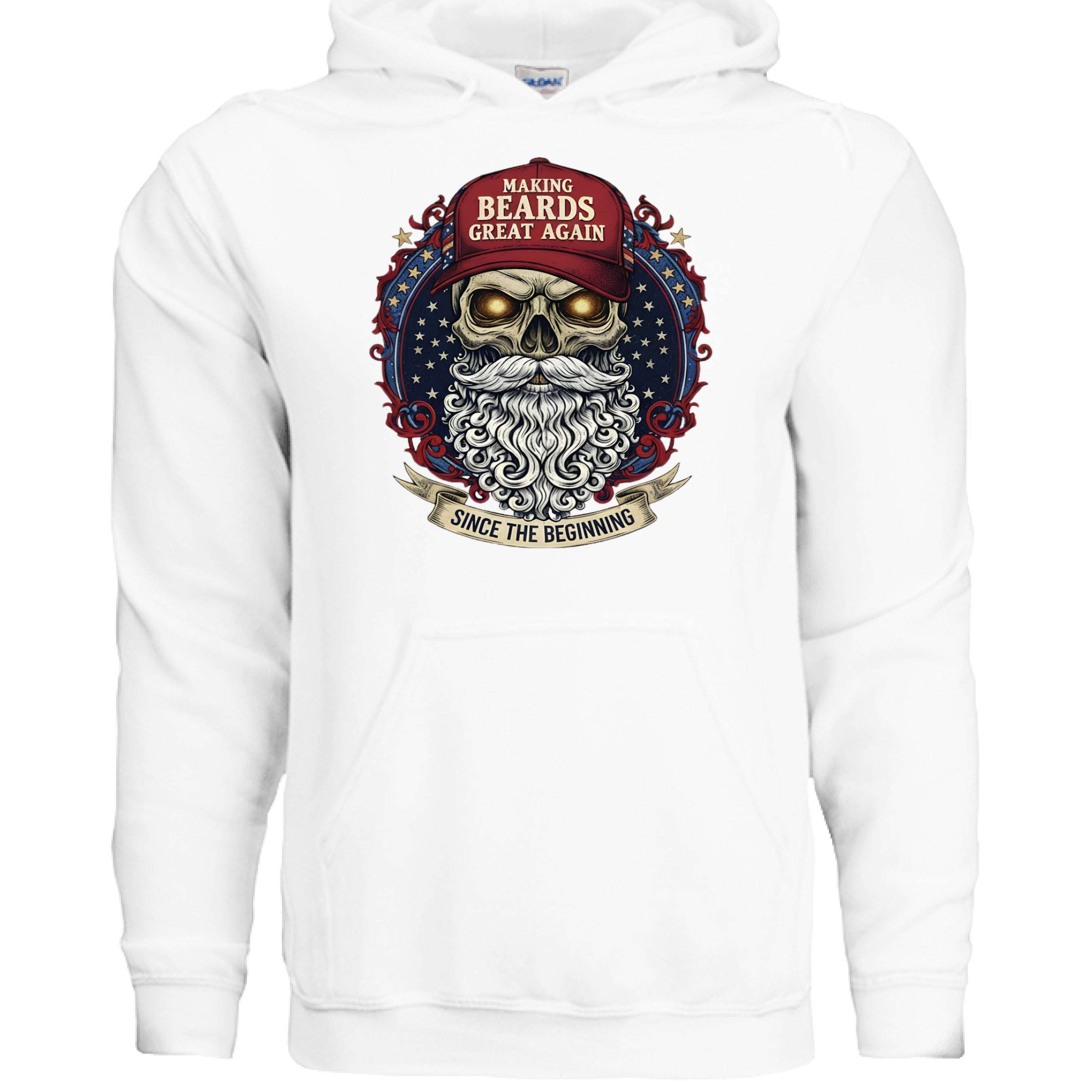 Making Beards Great Again Hoodies Bearded Skull Hoodie Patriotic Flair WHITE - FRONT