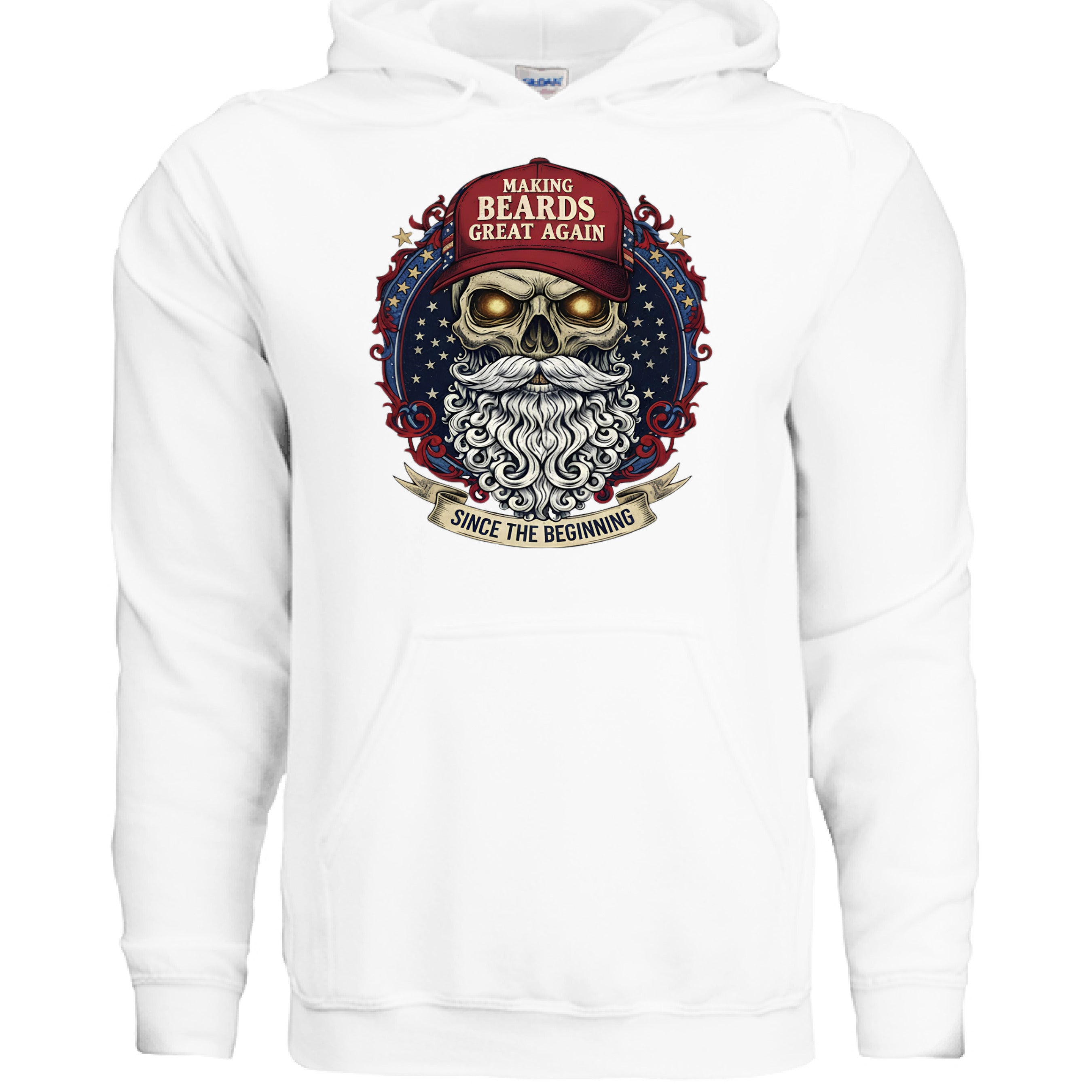 Making Beards Great Again Hoodies Bearded Skull Hoodie Patriotic Flair WHITE - FRONT