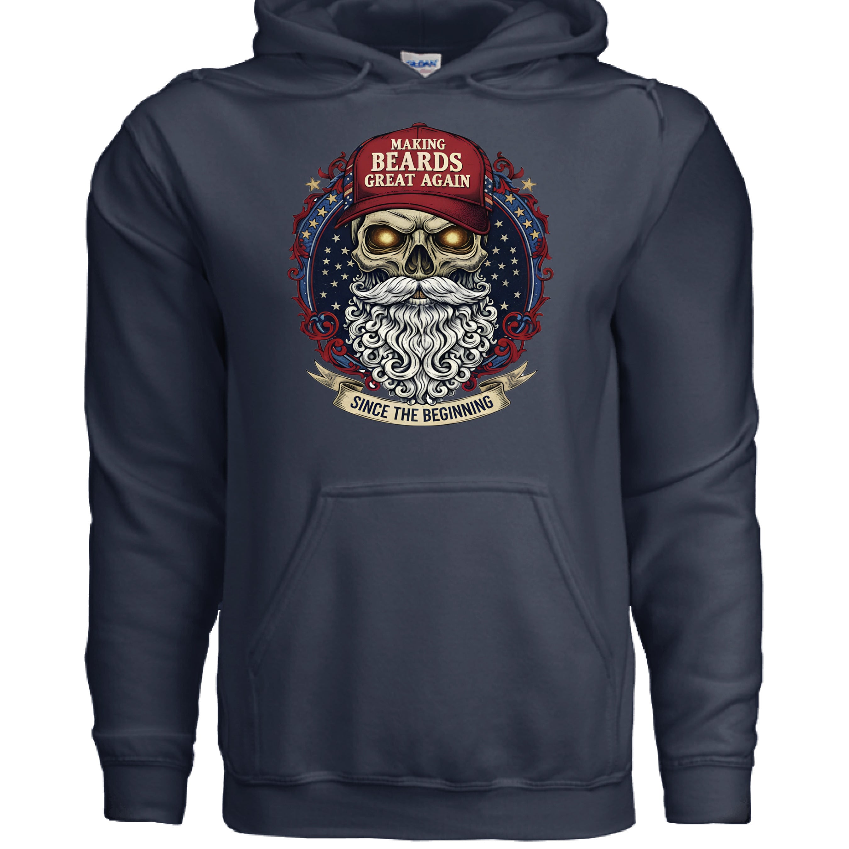 Making Beards Great Again Hoodies Bearded Skull Hoodie Patriotic Flair NAVY - FRONT