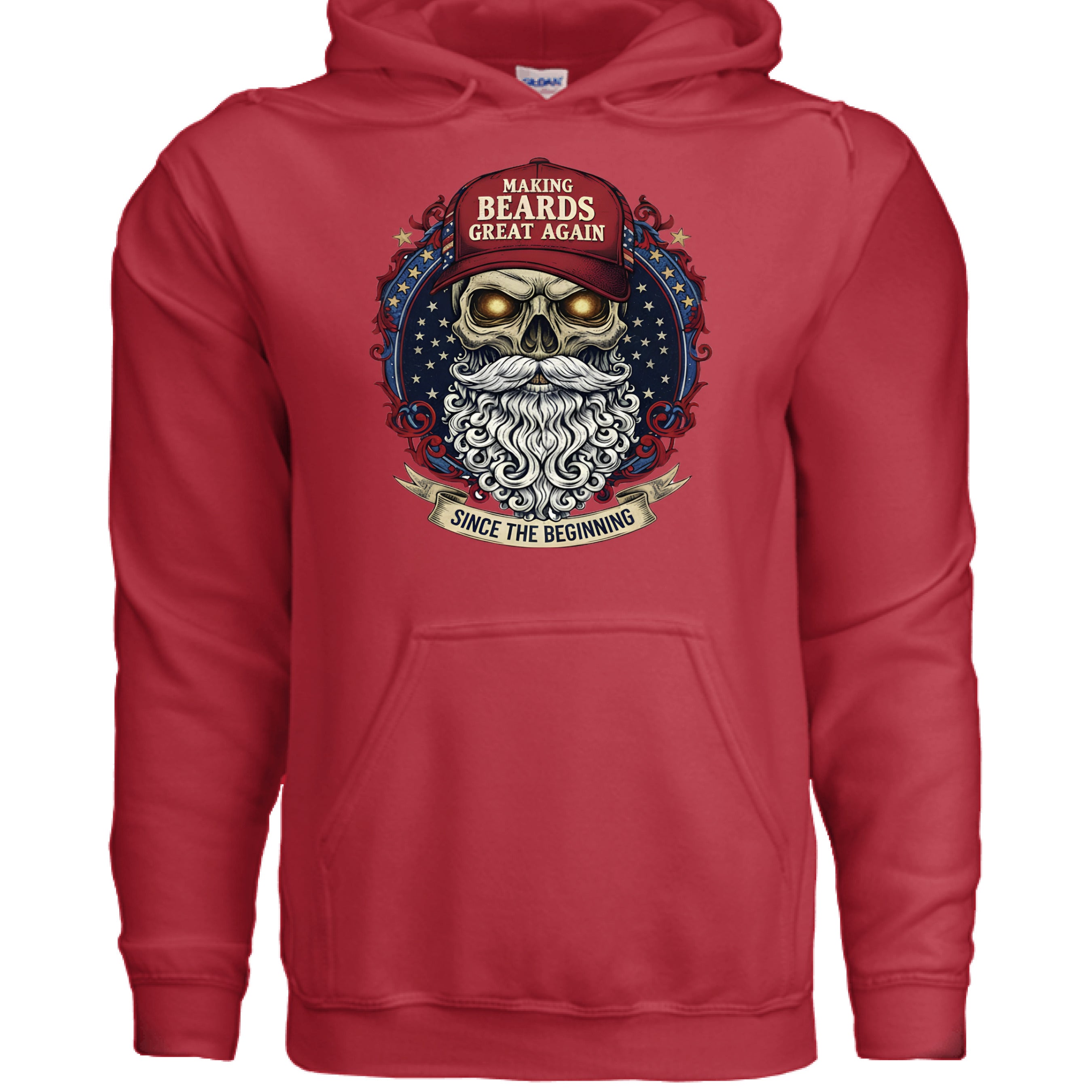 Making Beards Great Again Hoodies Bearded Skull Hoodie Patriotic Flair RED - FRONT