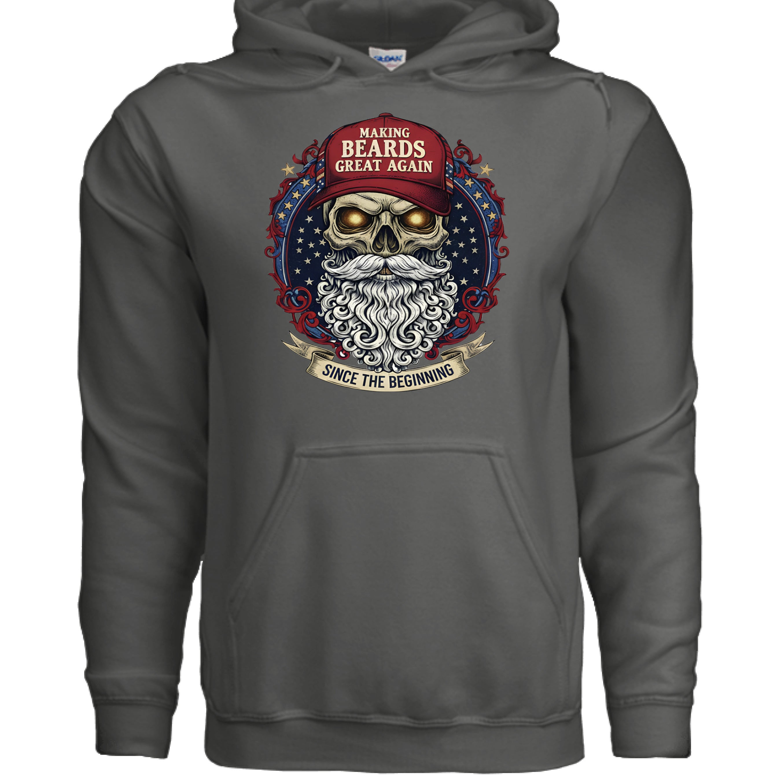 Making Beards Great Again Hoodies Bearded Skull Hoodie Patriotic Flair CHARCOAL - FRONT