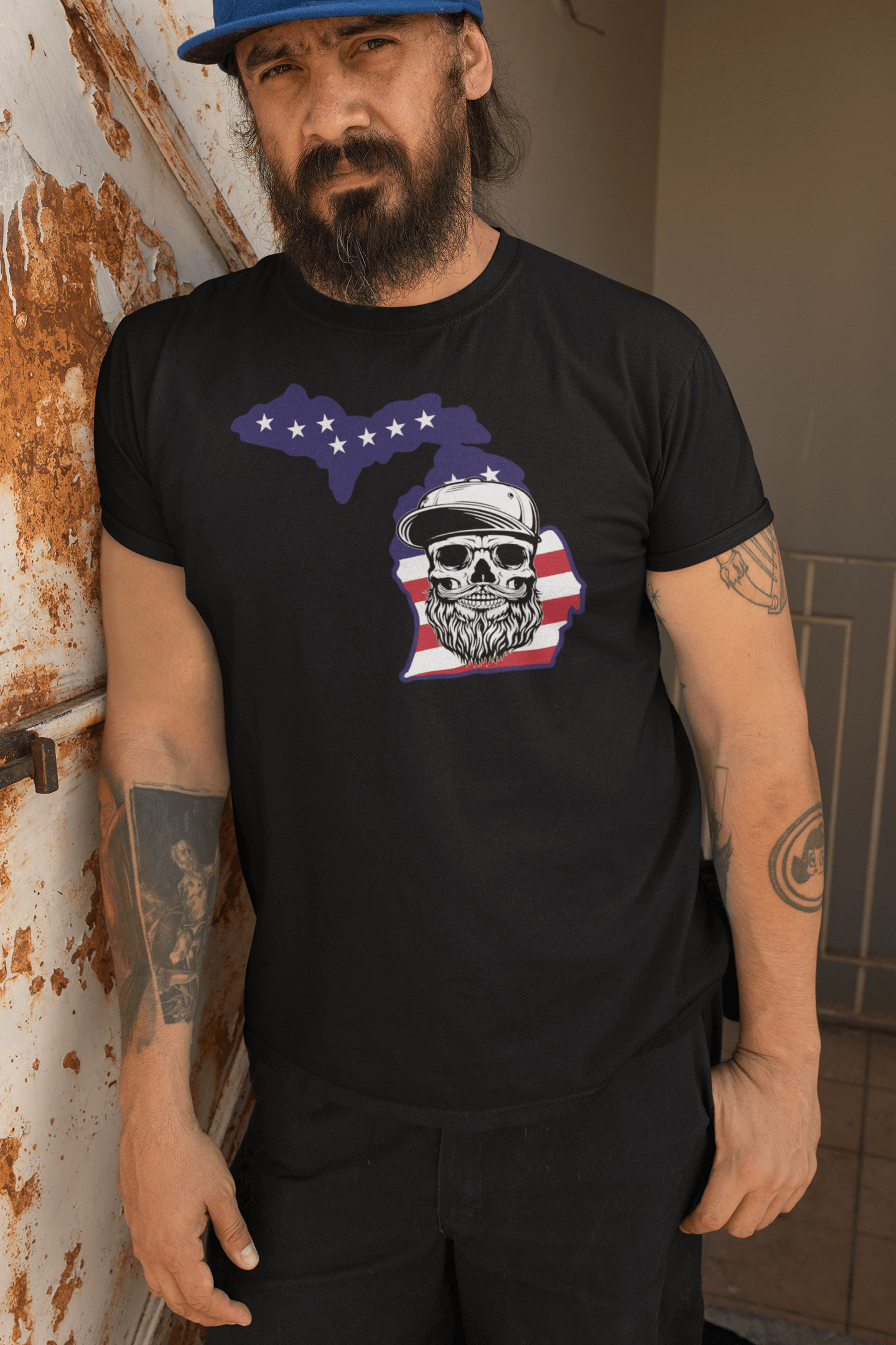 Michigan Bearded Skull Tee – Great Lakes Beard Pride