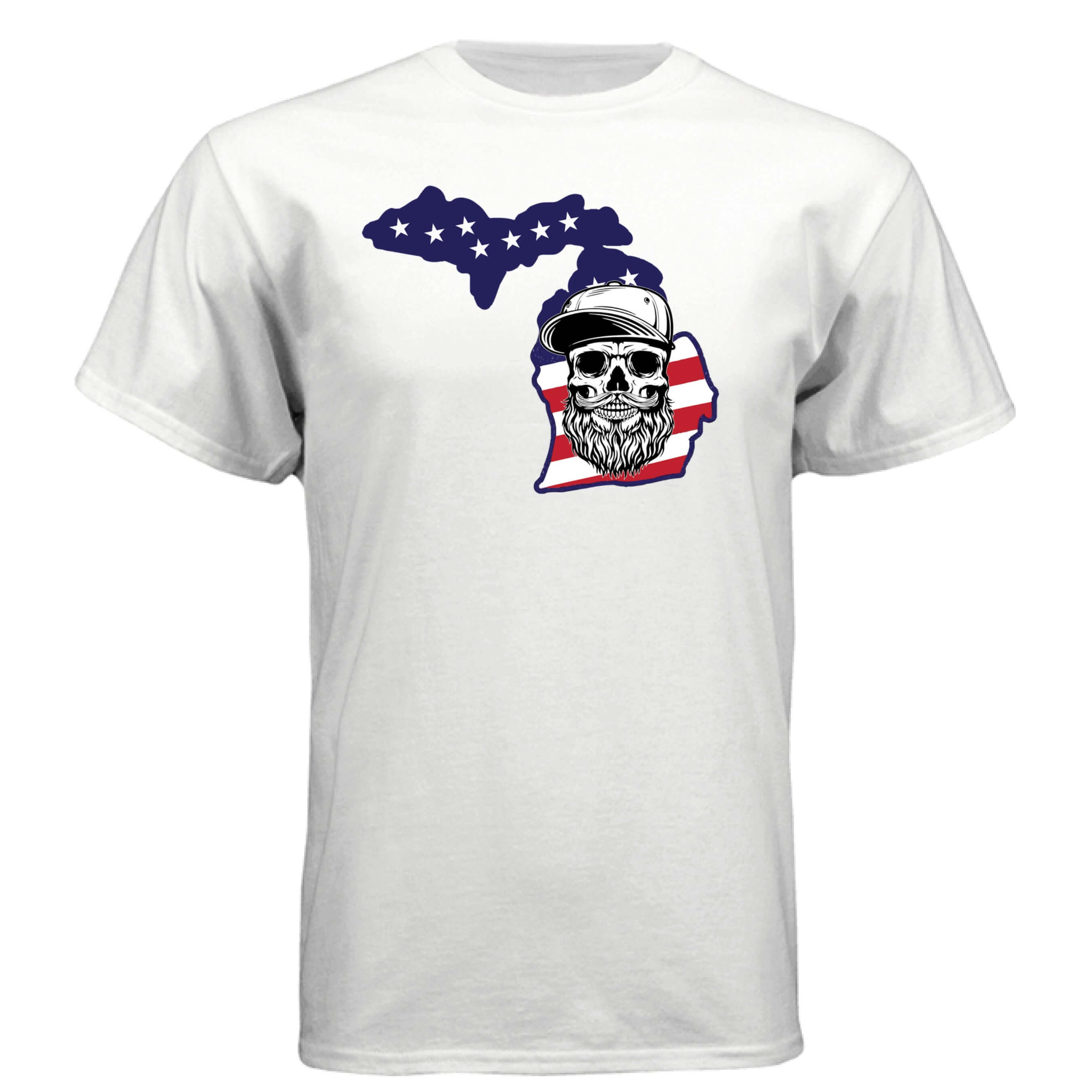 Michigan Bearded Skull Tee – Great Lakes Beard Pride WHITE - FRONT