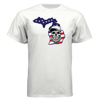 Michigan Bearded Skull Tee – Great Lakes Beard Pride WHITE - FRONT