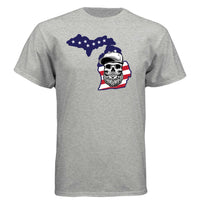 Michigan Bearded Skull Tee – Great Lakes Beard Pride LIGHT STEEL - FRONT