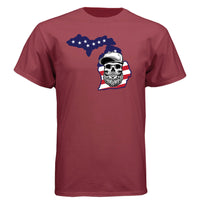 Michigan Bearded Skull Tee – Great Lakes Beard Pride Athletic Cardinal - FRONT